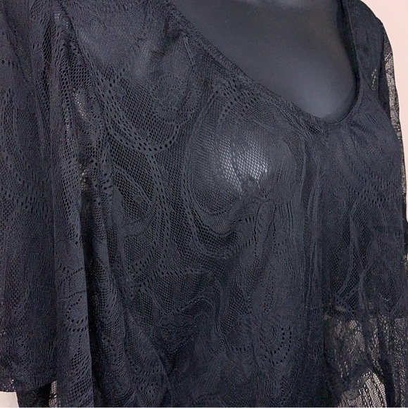 Small Lily Rose Black Lace Blouse Scoop Neckline Flowy Sheer Goth - Picture 3 of 13